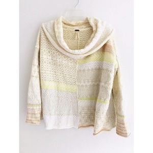 Free People | Cowl Neck Pullover Oversized Sweater Size XS Loose Fit Knit Beige